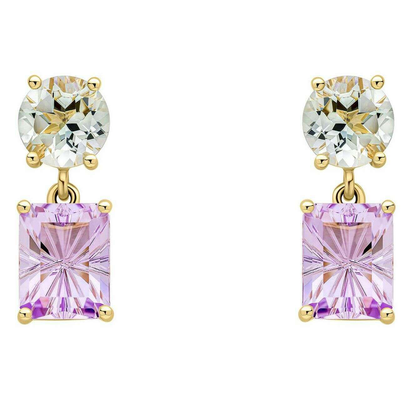 Elements Gold Toi et Moi Quartz Amethyst 9ct Gold Earrings - Gold/Lilac Purple - Image 2