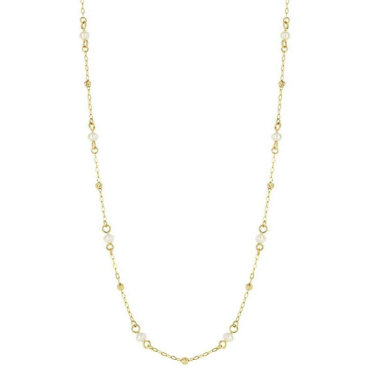Elements Gold Trace Chain Freshwater Pearl Station Necklace - Gold/White