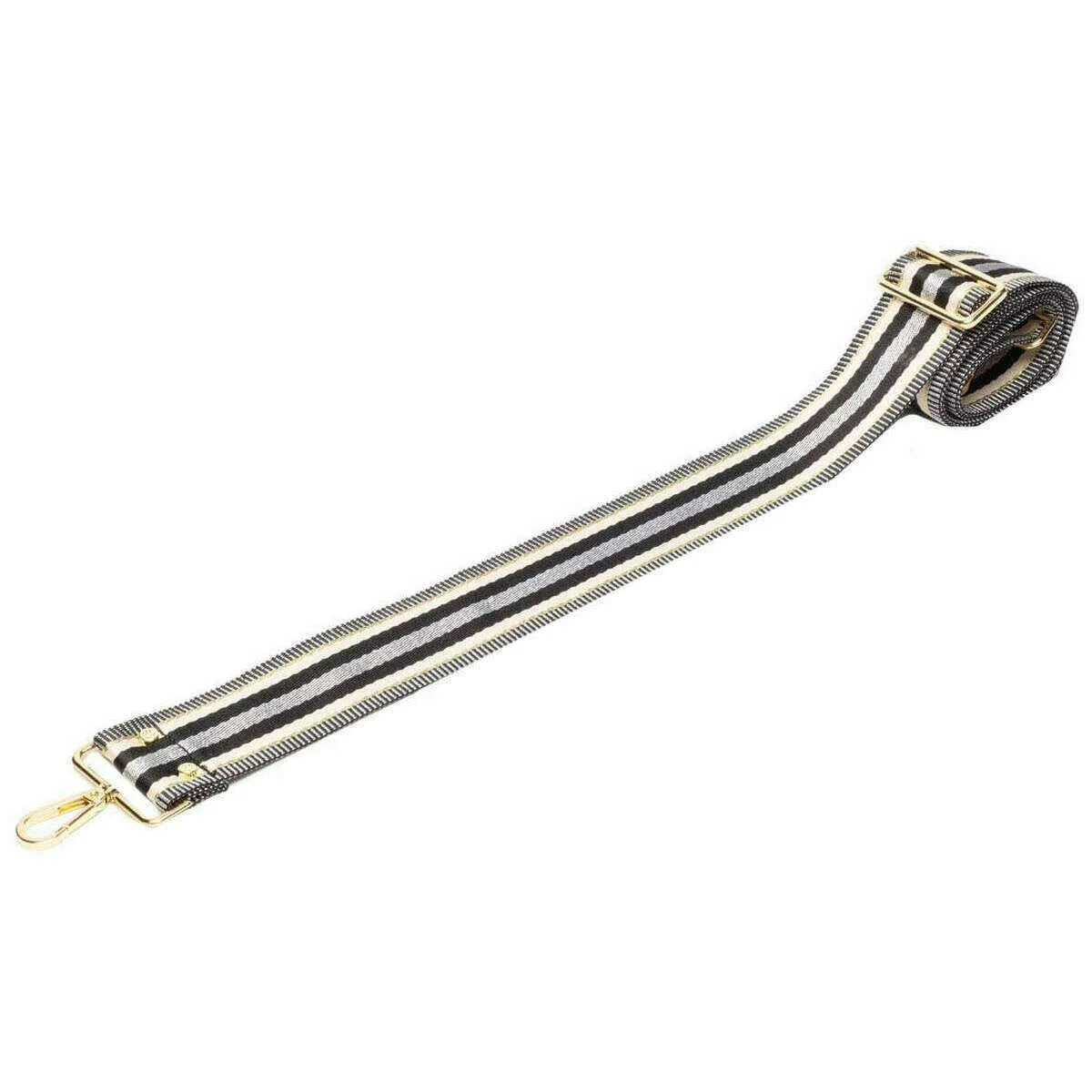 Elie Beaumont Crossbody Strap - Metallic Stripes Black/Silver
