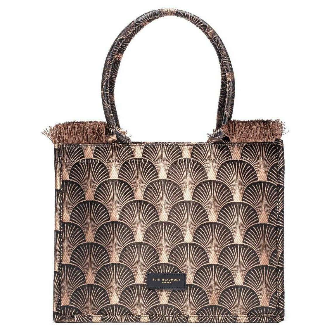 Elie Beaumont Fabric Midi Tote Bag - Black Copper Fan