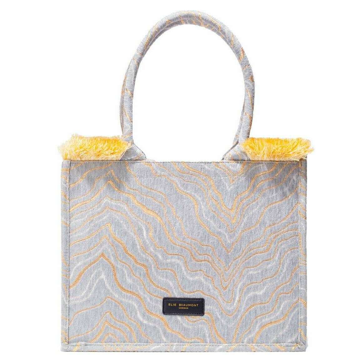 Elie Beaumont Fabric Midi Tote Bag - Velvet Light Grey/Gold