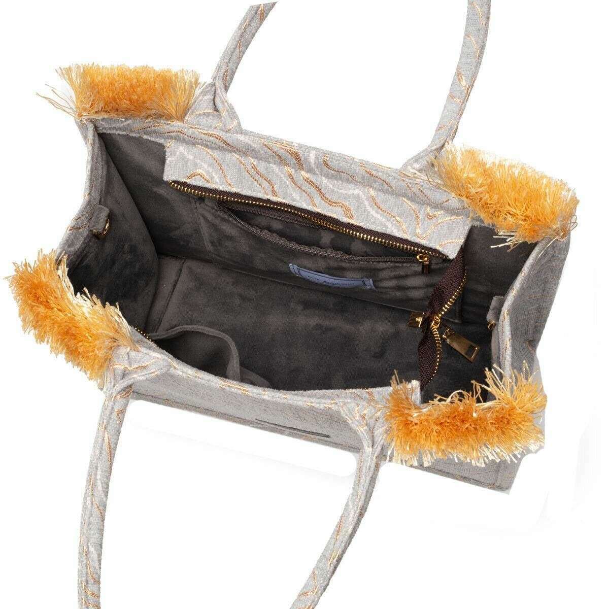 Elie Beaumont Fabric Midi Tote Bag - Velvet Light Grey/Gold - Image 3