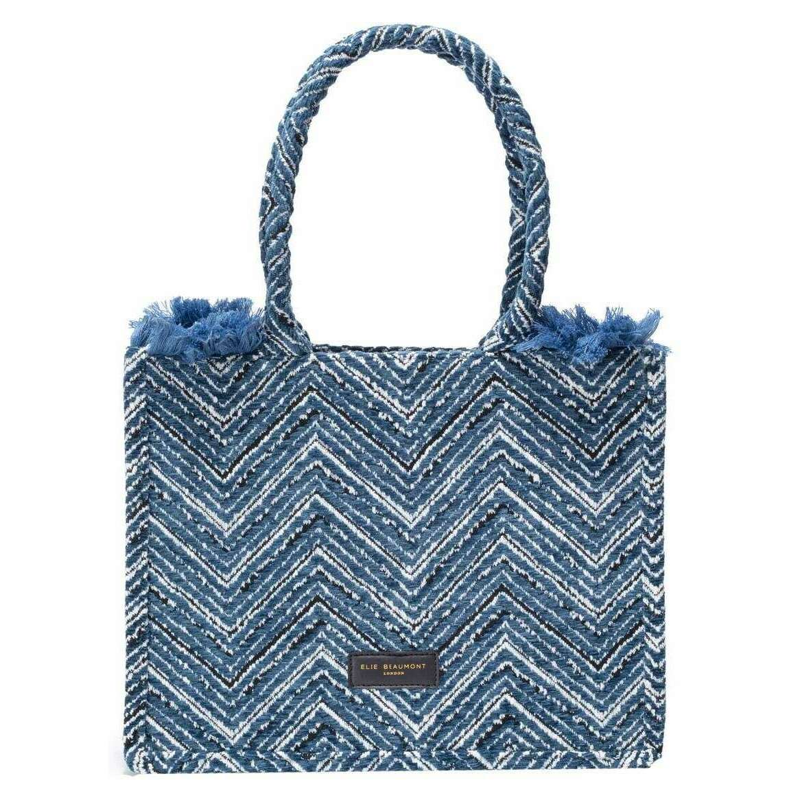 Elie Beaumont Fabric Midi Tote Bag - Velvet Teal Chevron