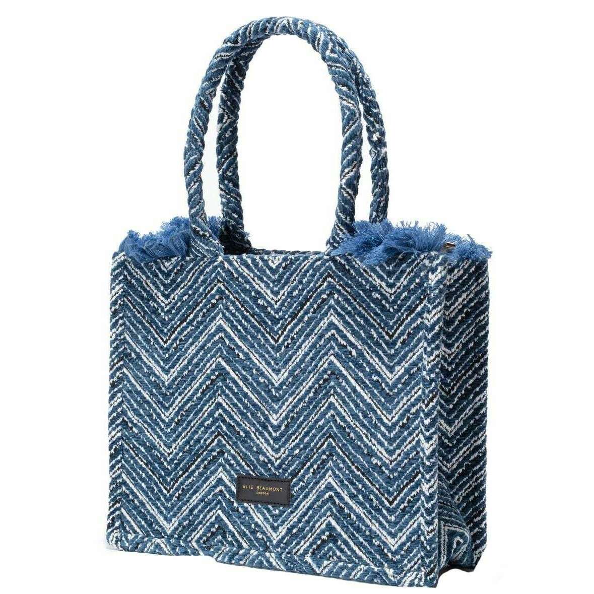Elie Beaumont Fabric Midi Tote Bag - Velvet Teal Chevron - Image 2