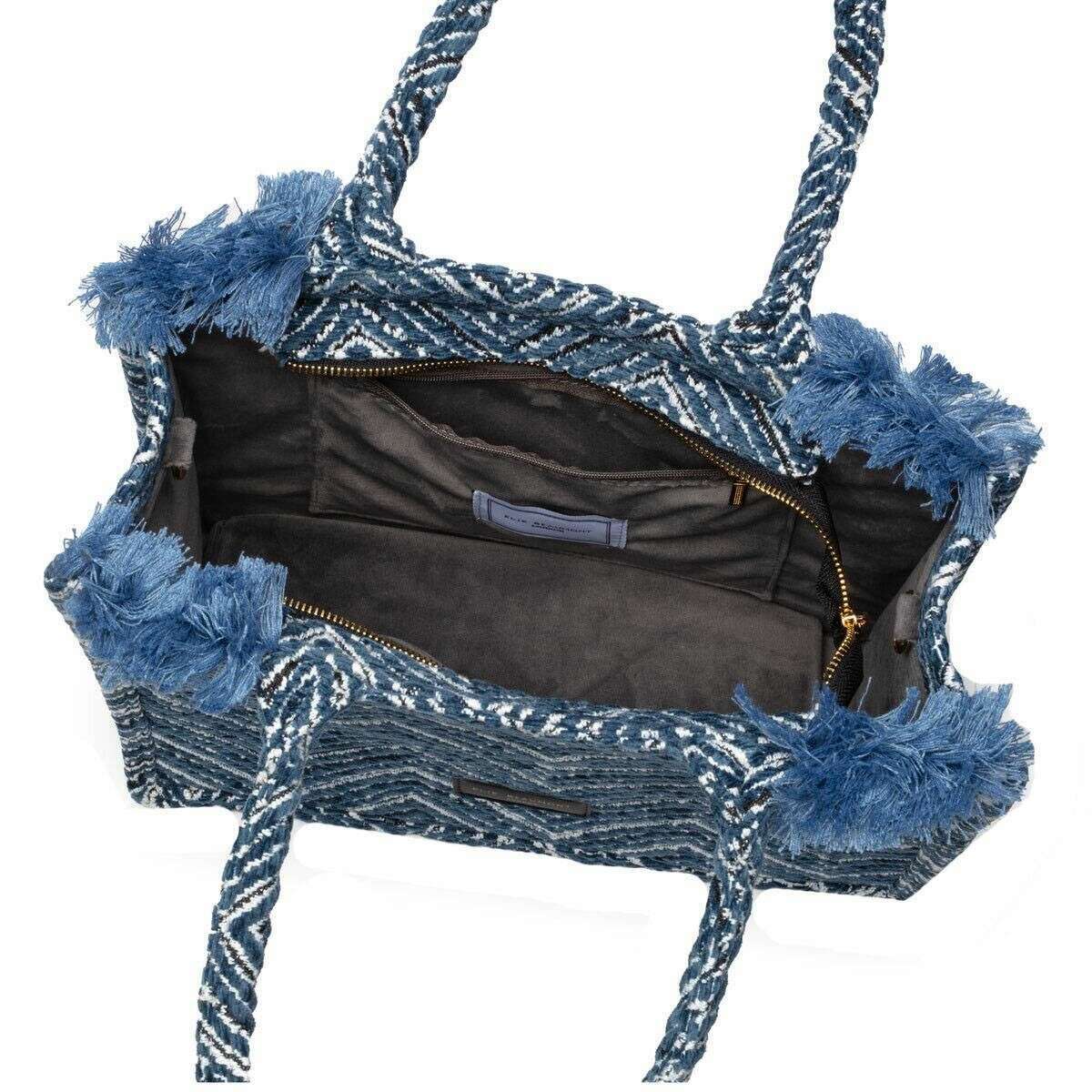 Elie Beaumont Fabric Midi Tote Bag - Velvet Teal Chevron - Image 3