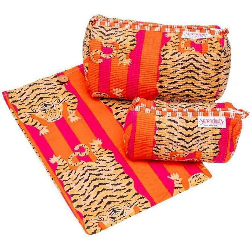 Elie Beaumont Serendipity Cosmetic Case Set - Tibetan Tiger Pink/Orange