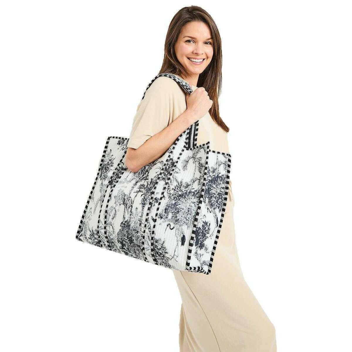 Elie Beaumont Serendipity Cotton Quilted Tote Bag - Crane Black/White - Image 5