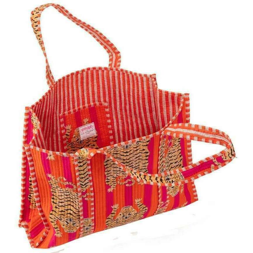 Elie Beaumont Serendipity Cotton Quilted Tote Bag - Tibetan Tiger Pink/Orange - Image 3