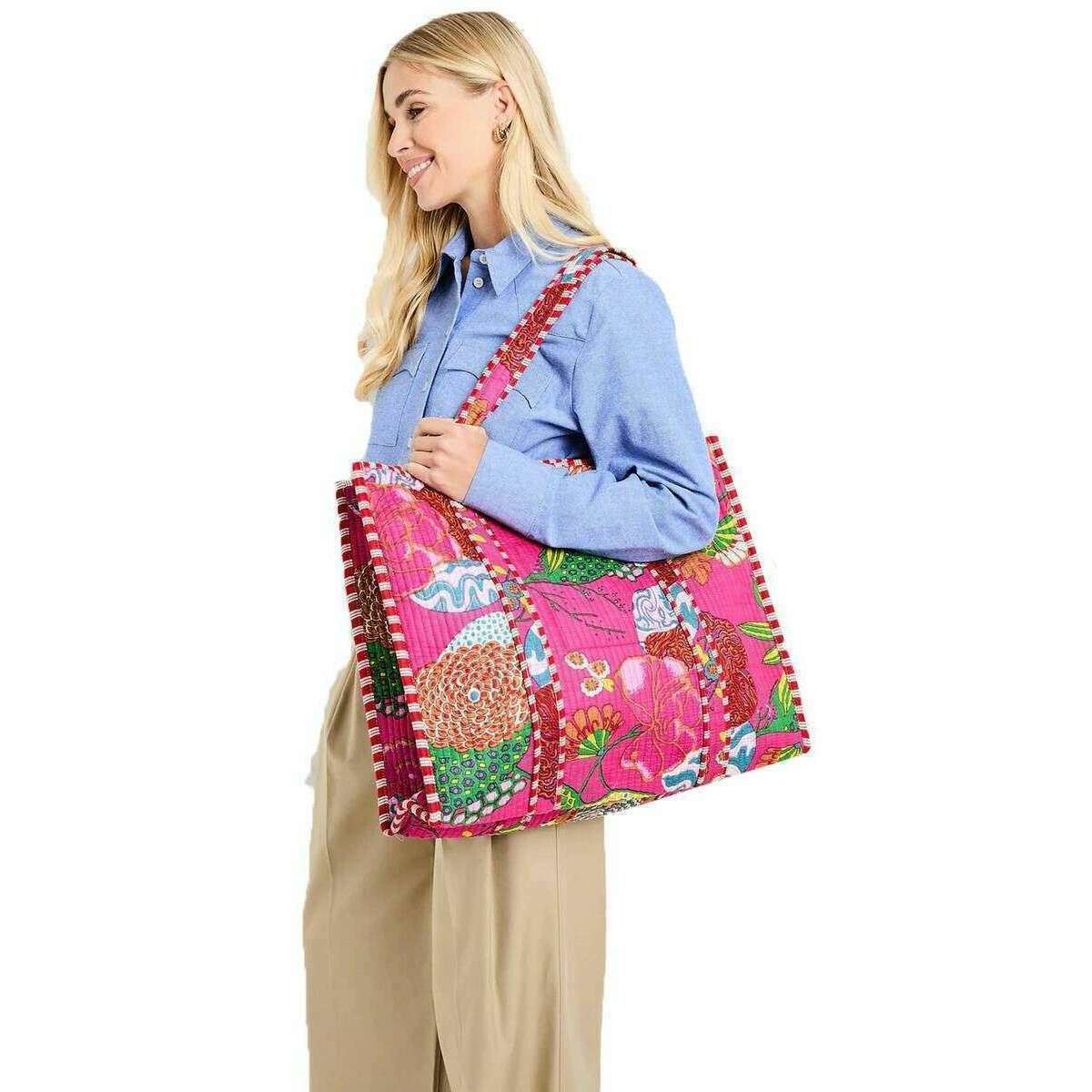 Elie Beaumont Serendipity Cotton Quilted Tote Bag - Tropical Fuchsia Pink - Image 5