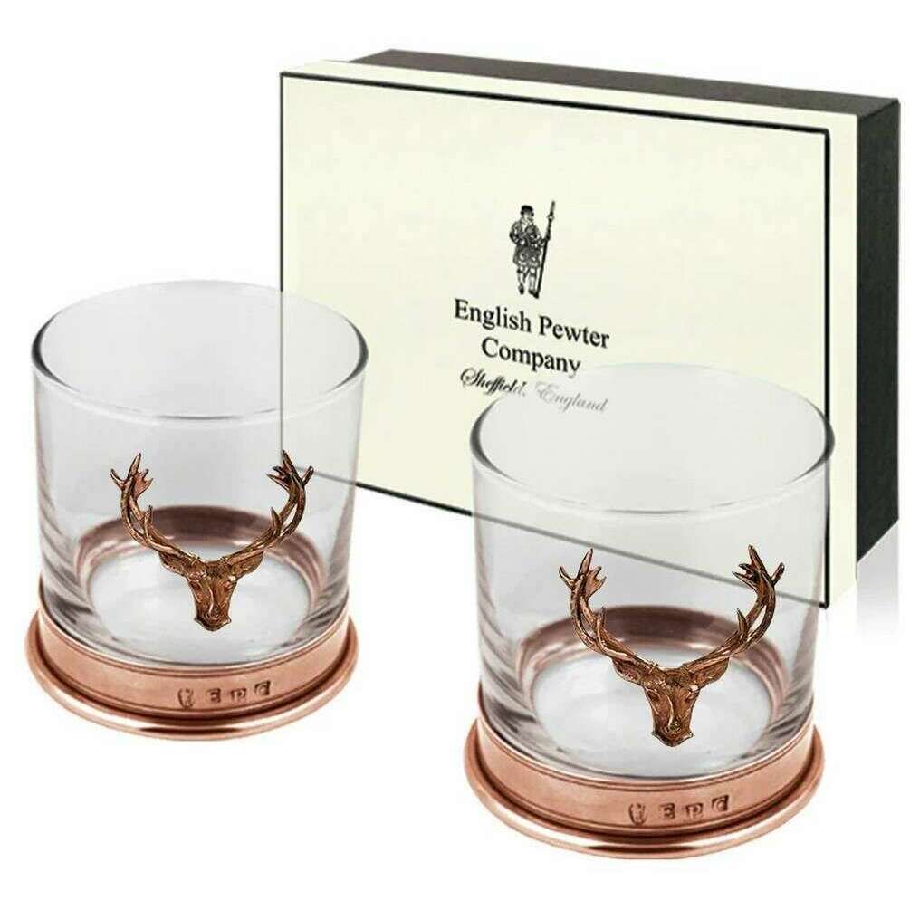 English Pewter Company 11oz Double Copper Stag Tumbler Set - Clear/Rose Gold - Image 2