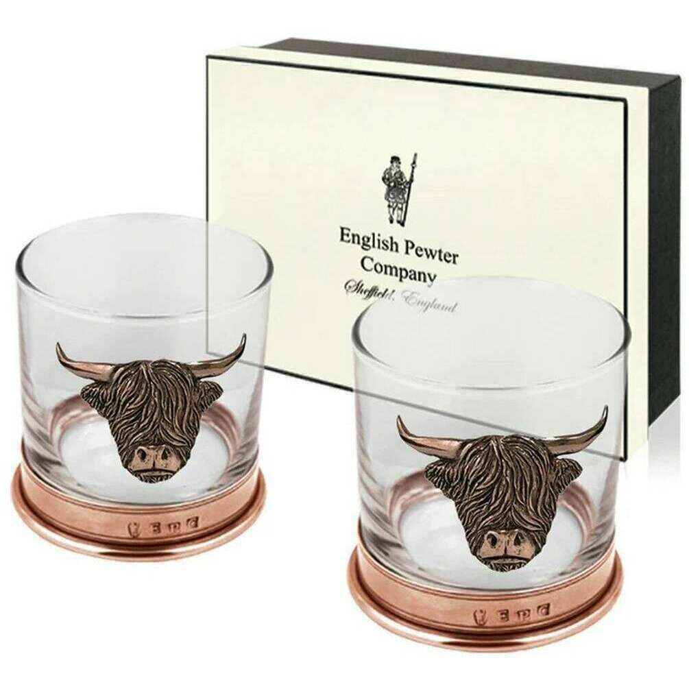 English Pewter Company 11oz Double Highland Cow Tumbler Set - Copper Orange/Clear - Image 2