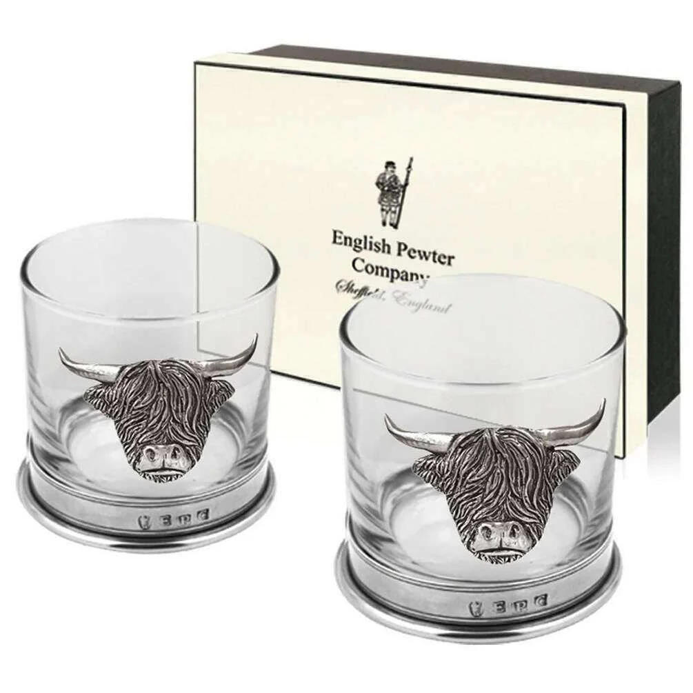 English Pewter Company 11oz Double Highland Cow Tumbler Set - Silver/Clear - Image 2