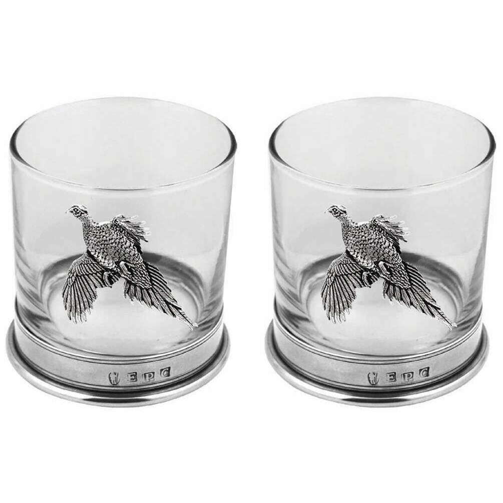 English Pewter Company 11oz Double Pheasant Tumbler Set - Silver/Clear