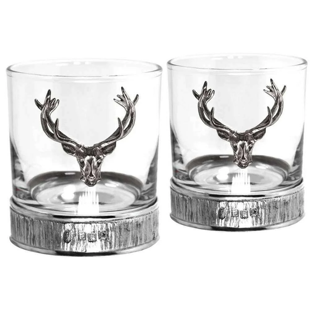 English Pewter Company 11oz Majestic Stag Double Tumbler Set - Silver/Clear