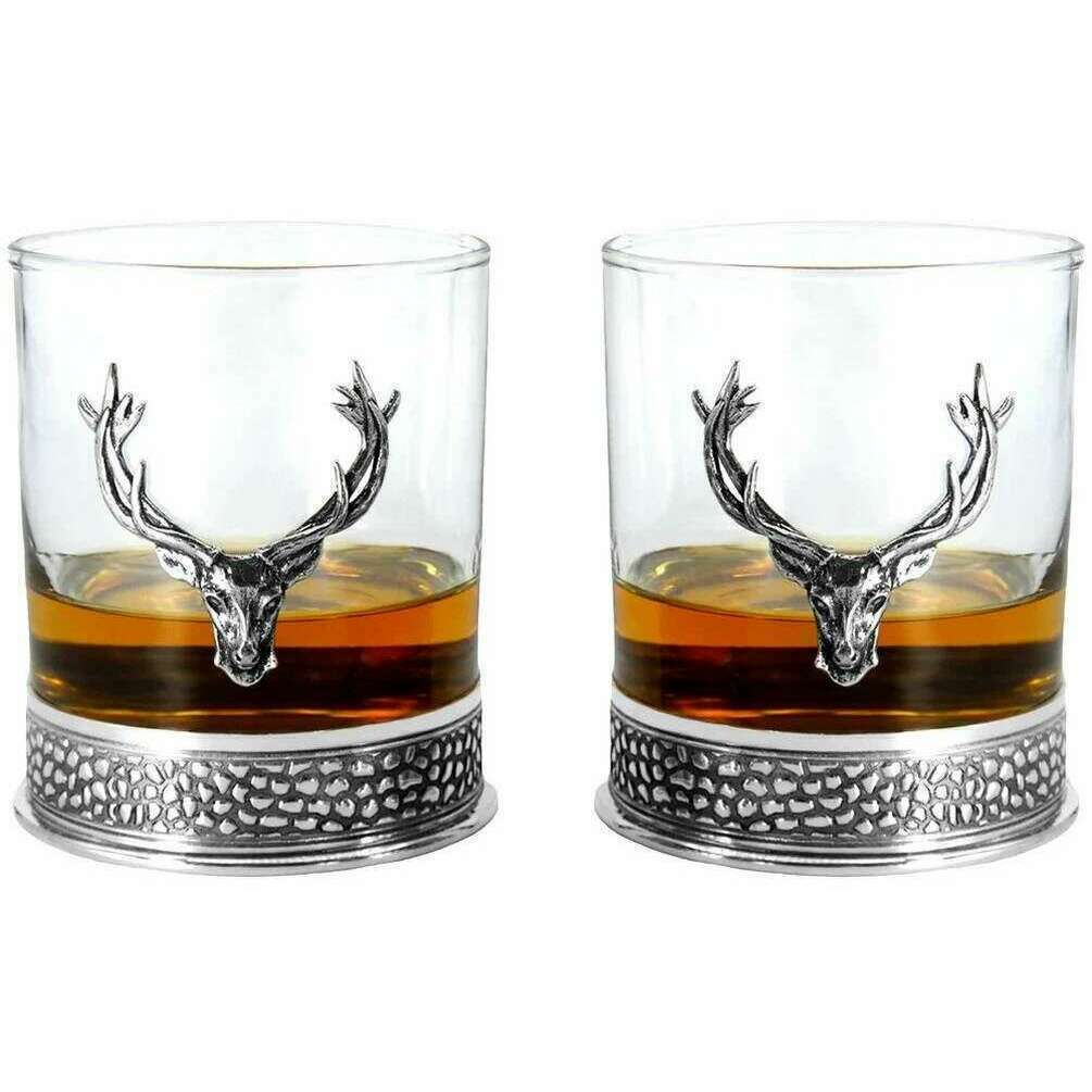 English Pewter Company 11oz Regal Stag Double Tumbler Set - Silver/Clear
