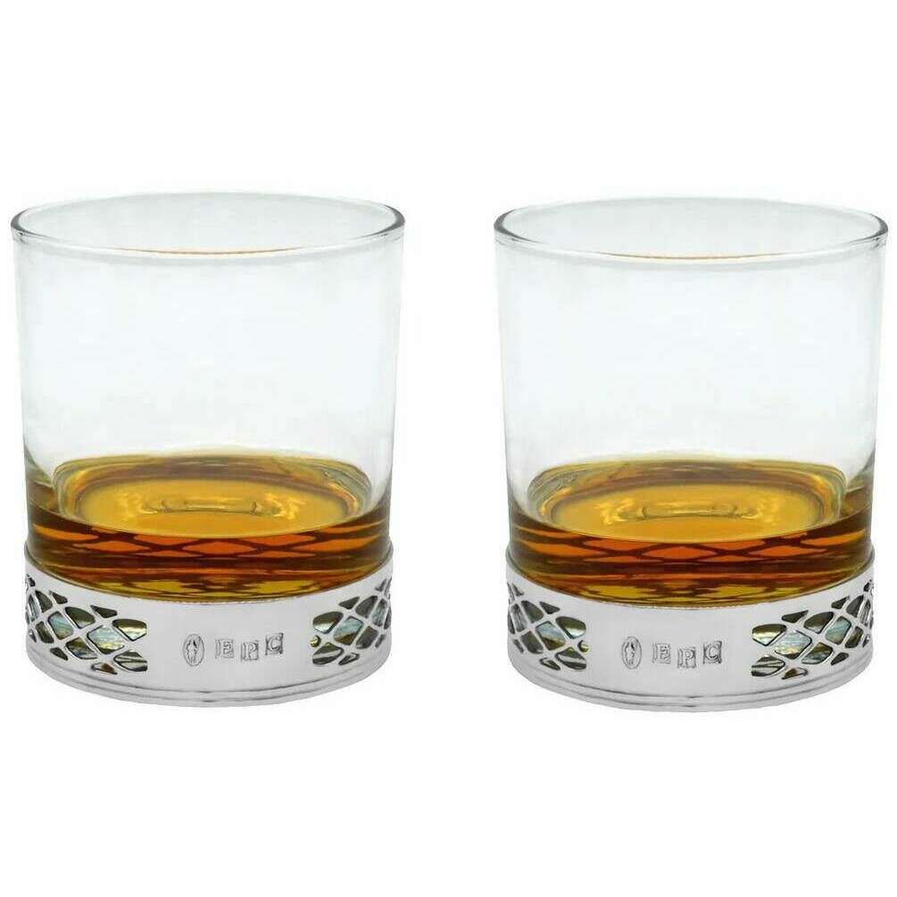English Pewter Company 11oz Uisage Beatha Double Tumbler Set - Clear/Silver