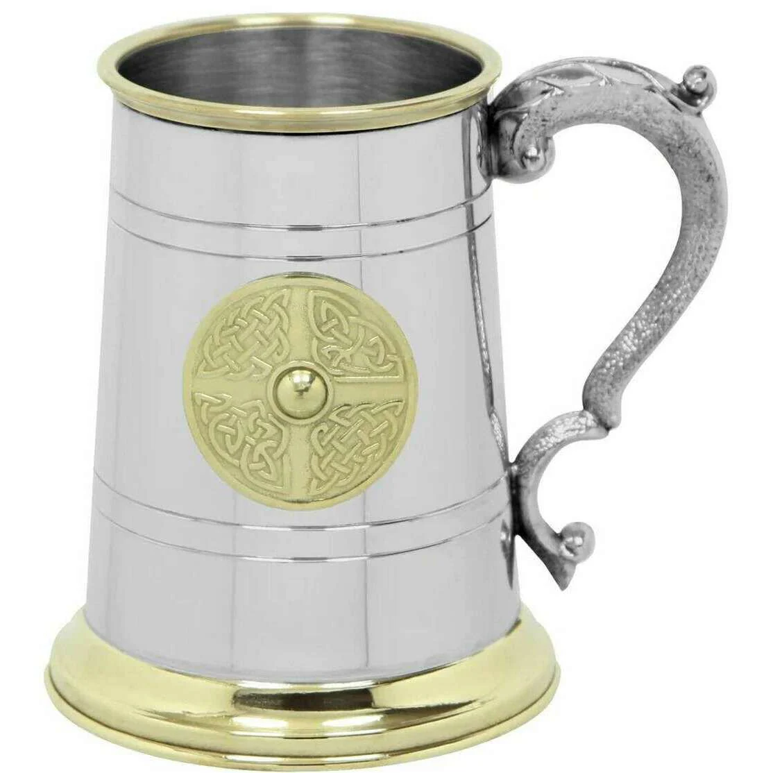English Pewter Company 1pt Brass Badge Tankard - Silver/Gold