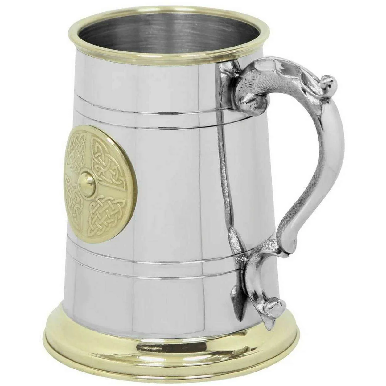 English Pewter Company 1pt Brass Badge Tankard - Silver/Gold - Image 2