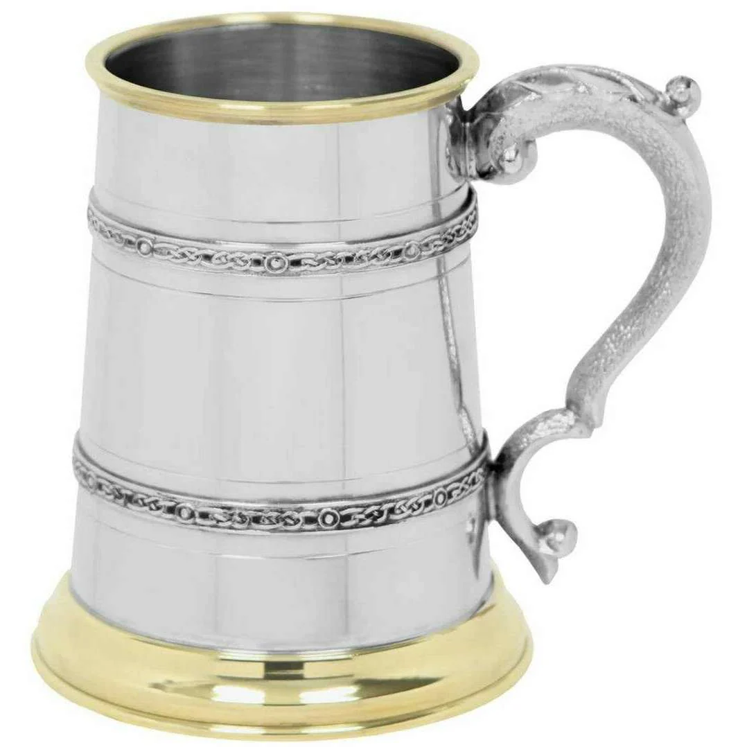 English Pewter Company 1pt Celtic Tankard - Silver/Gold