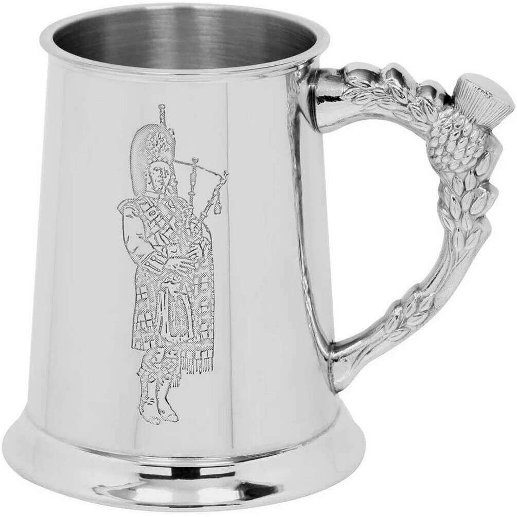 English Pewter Company 1pt Embossed Piper Tankard - Silver