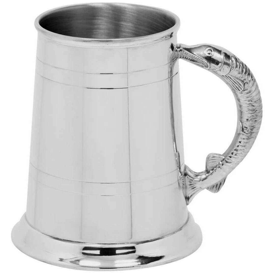 English Pewter Company 1pt Fish Handle Tankard - Silver