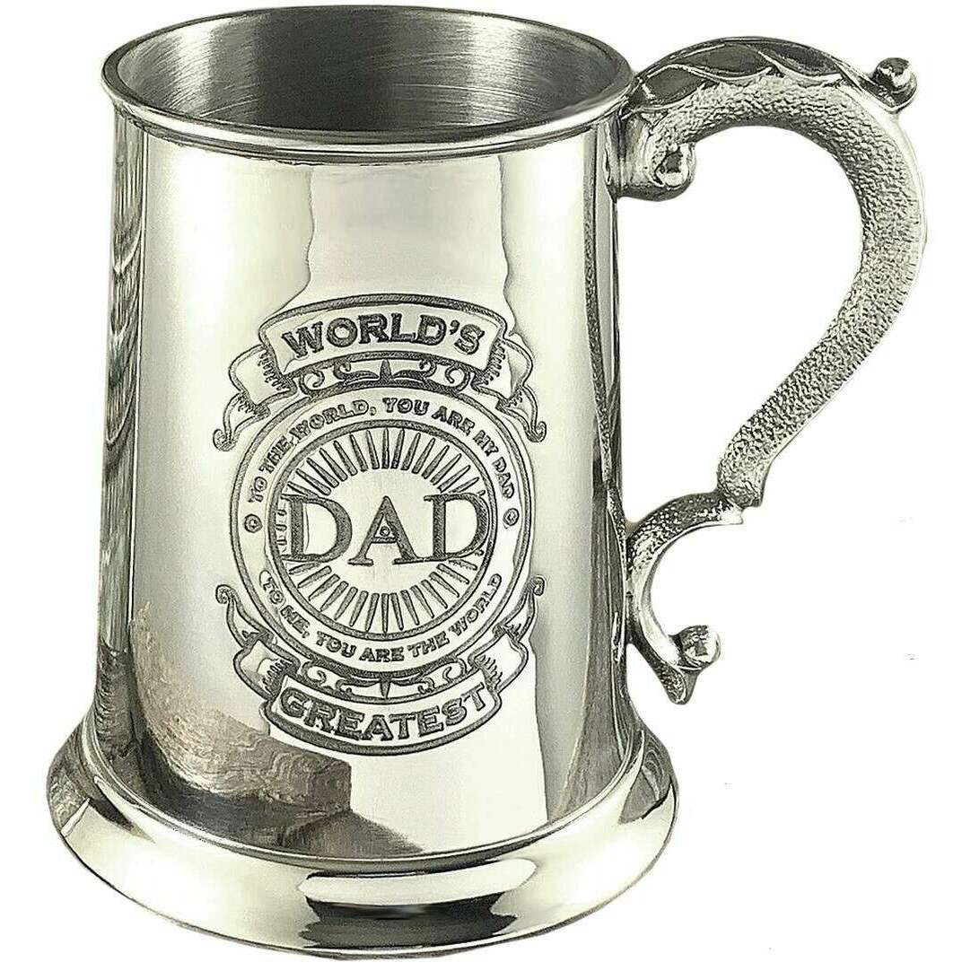 English Pewter Company 1pt World's Greatest Dad Tankard - Silver - Image 2