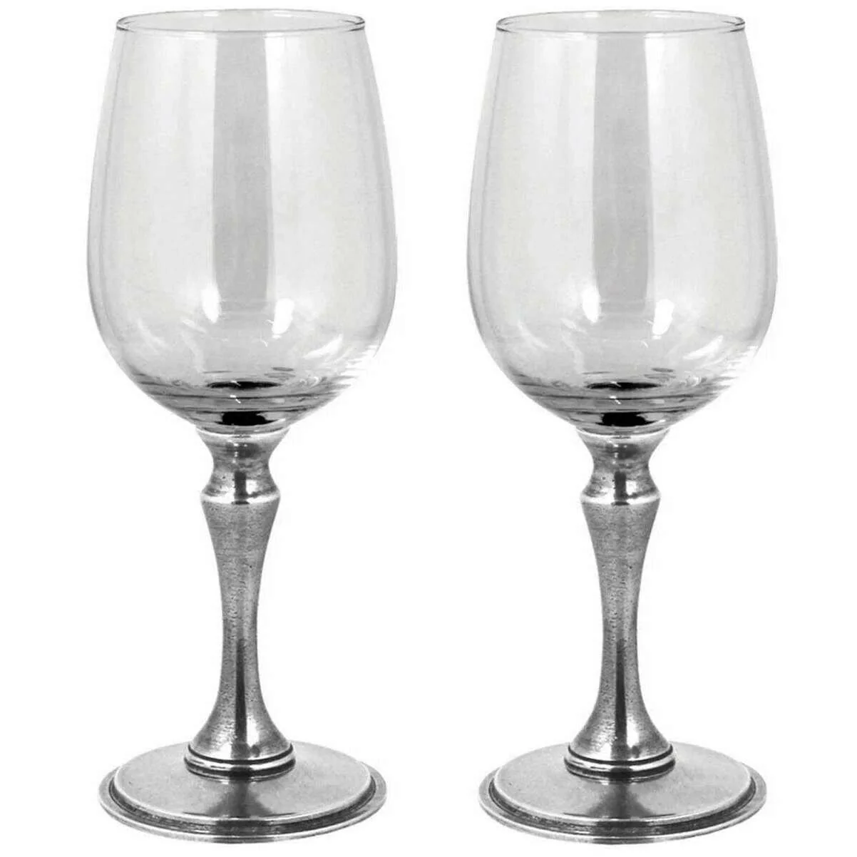 English Pewter Company 350ml Double Vogue Wine Glass Set - Clear/Silver
