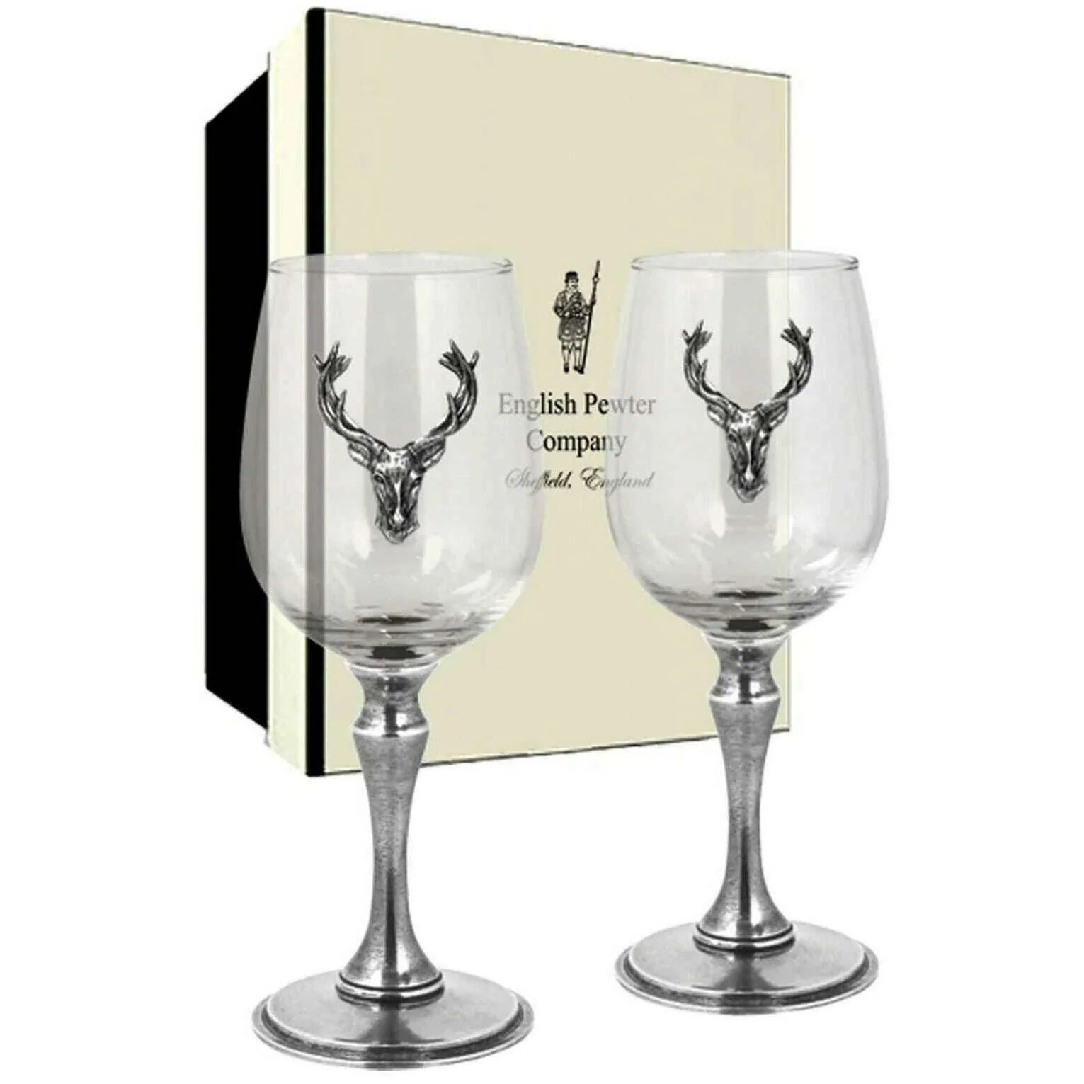 English Pewter Company 350ml Double Wine Glass Set - Silver/Clear - Image 2