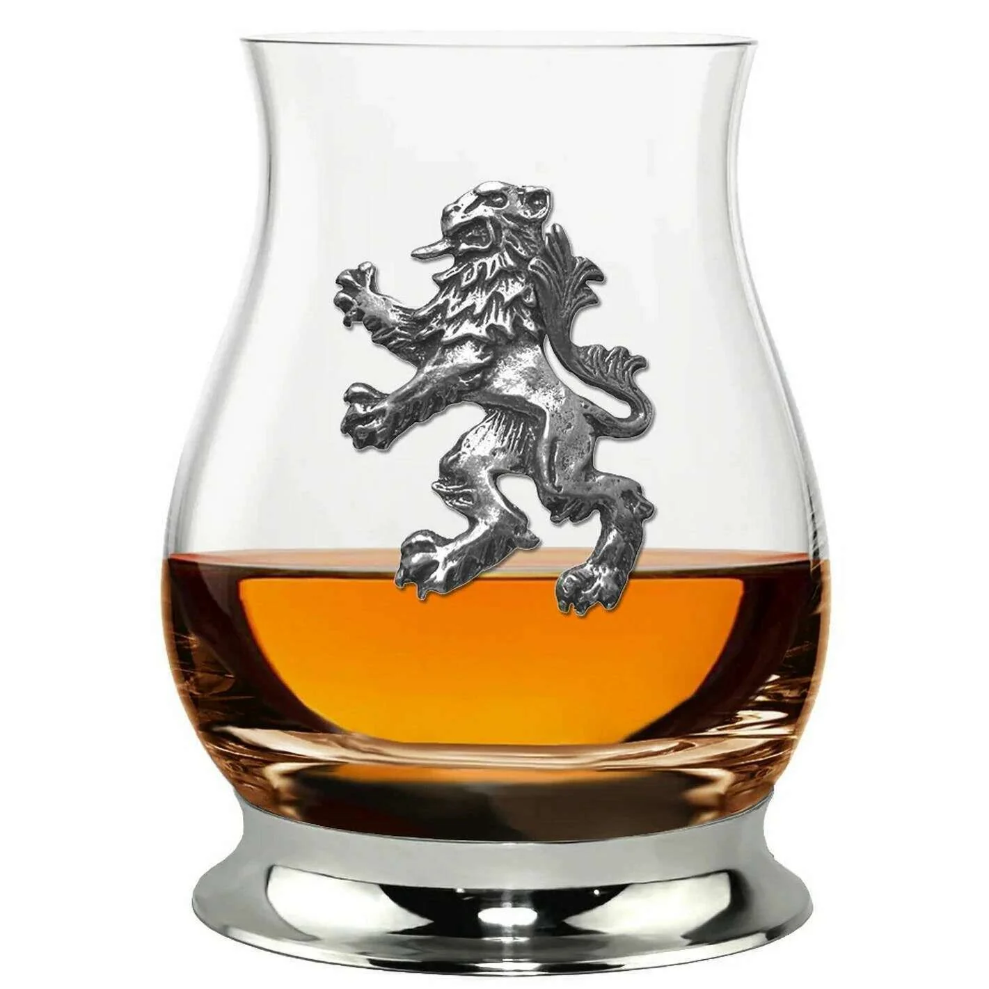 English Pewter Company 350ml Pewter Glencairn Rampant Lion Whisky Mixer Glass - Clear/Silver - Image 2
