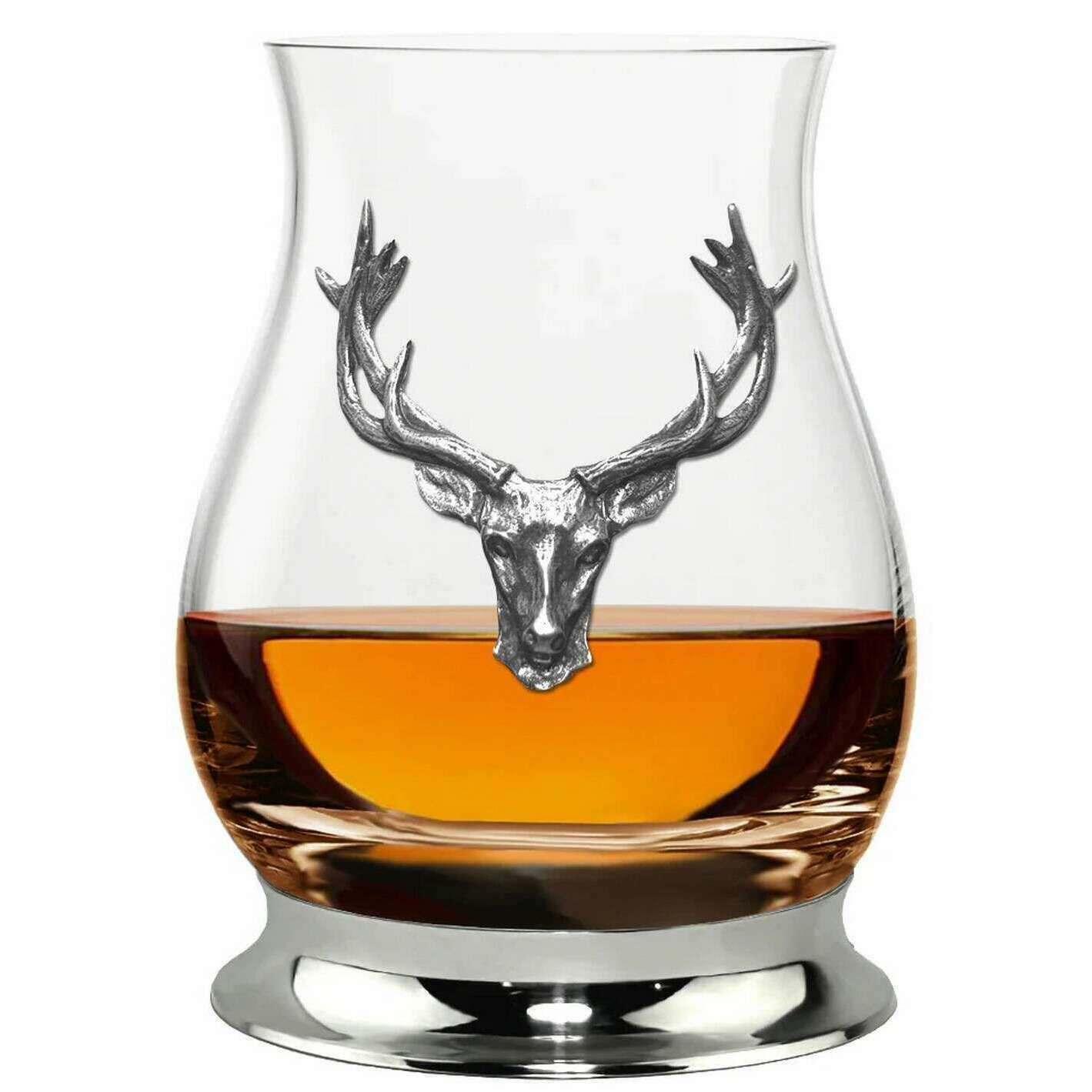 English Pewter Company 350ml Pewter Glencairn Stag Whisky Mixer Glass - Clear/Silver - Image 2
