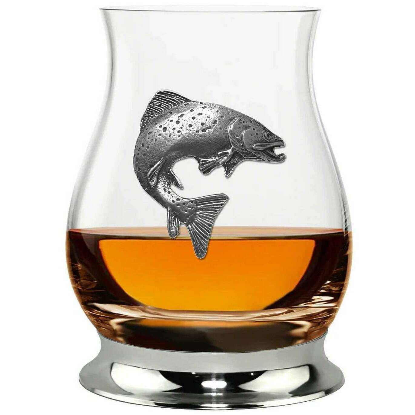 English Pewter Company 350ml Pewter Glencairn Trout Whisky Mixer Glass - Clear/Silver - Image 2