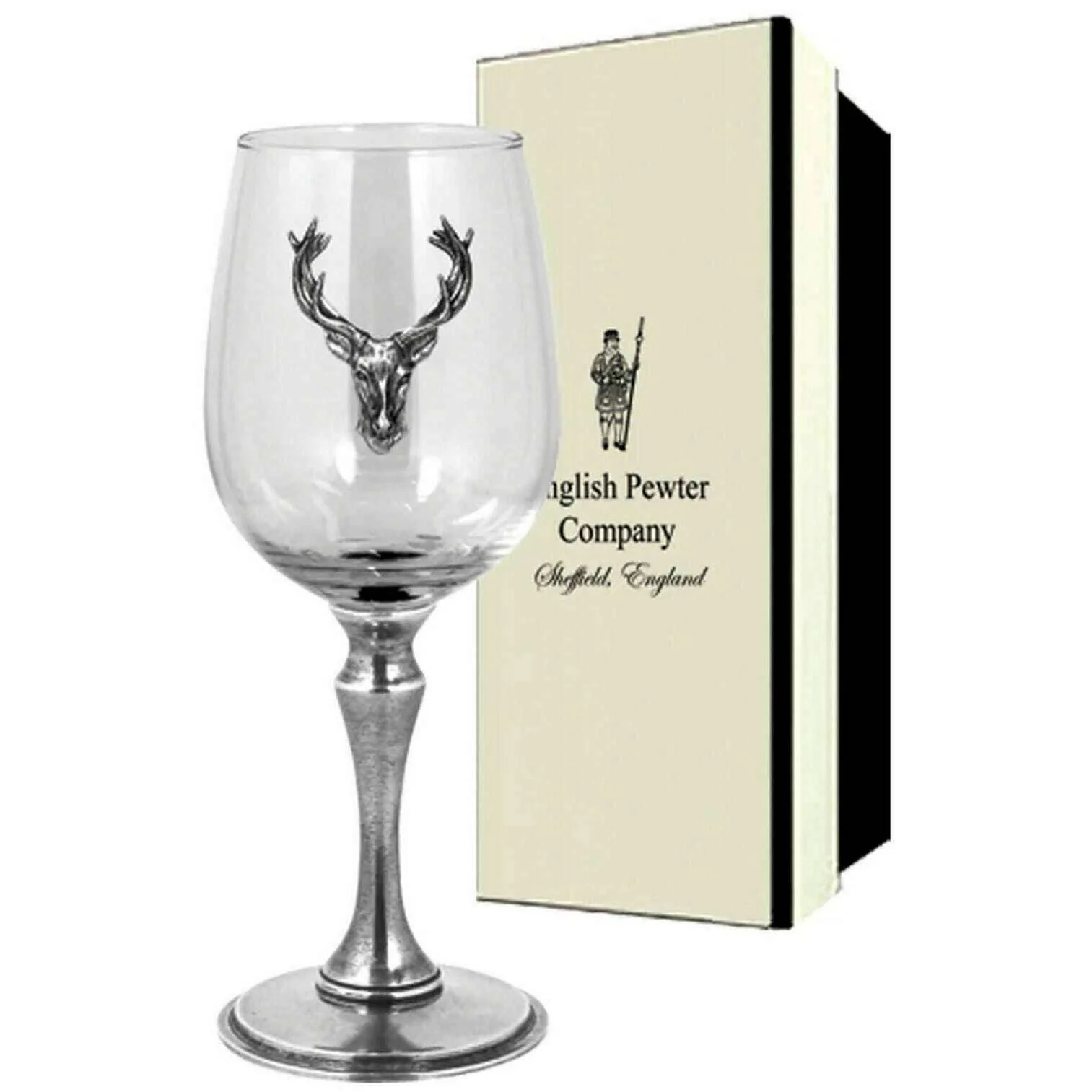 English Pewter Company 350ml Single Stag Wine Glass - Silver/Clear - Image 2