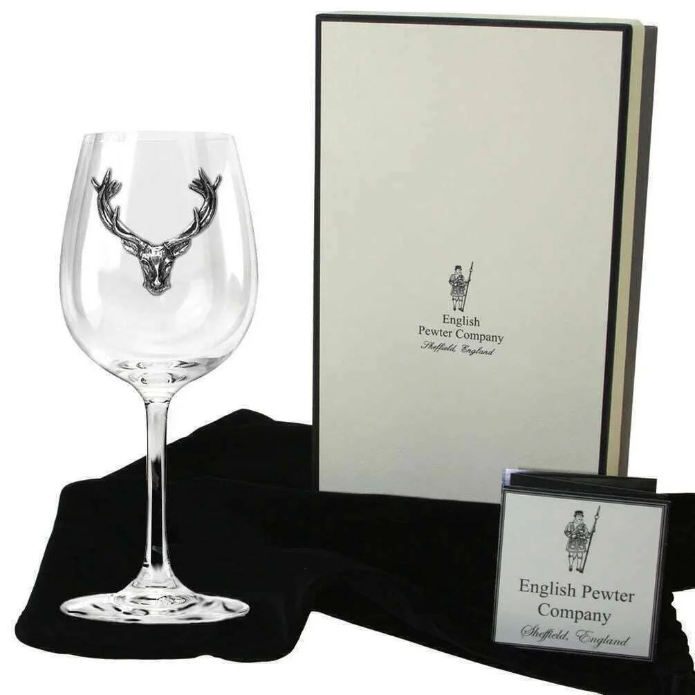 English Pewter Company 350ml Stag Wine Glass - Clear/Silver - Image 2