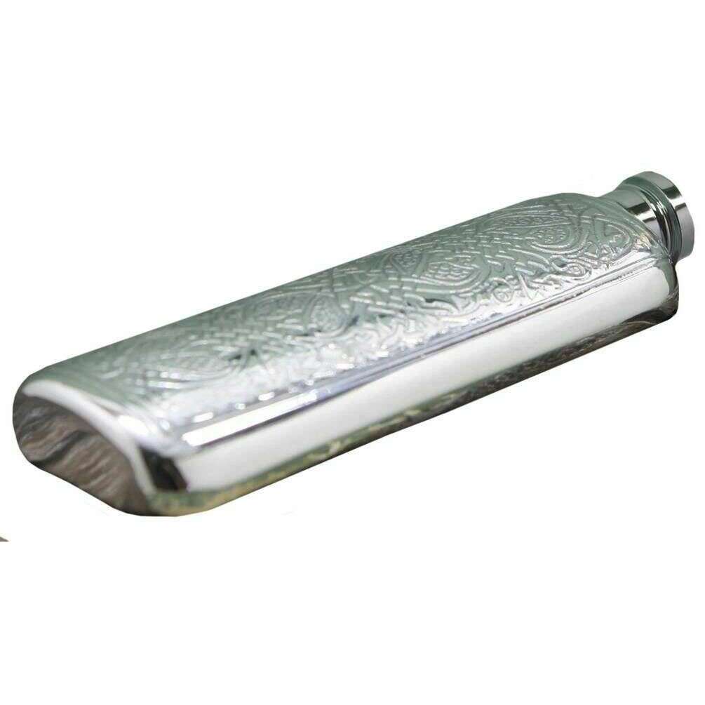 English Pewter Company 3oz Celtic Top Pocket Flask - Silver - Image 3