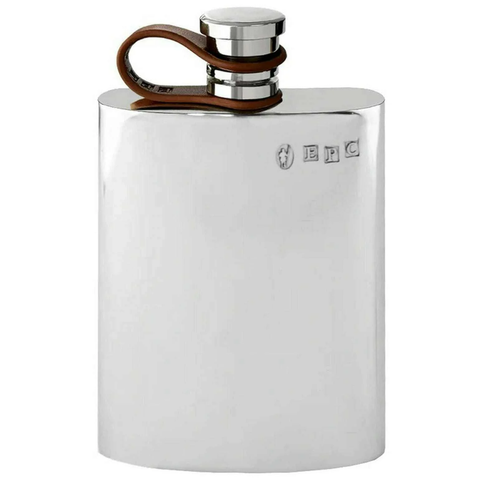 English Pewter Company 4oz Plain Leather Flexi Cap Hip Flask - Silver