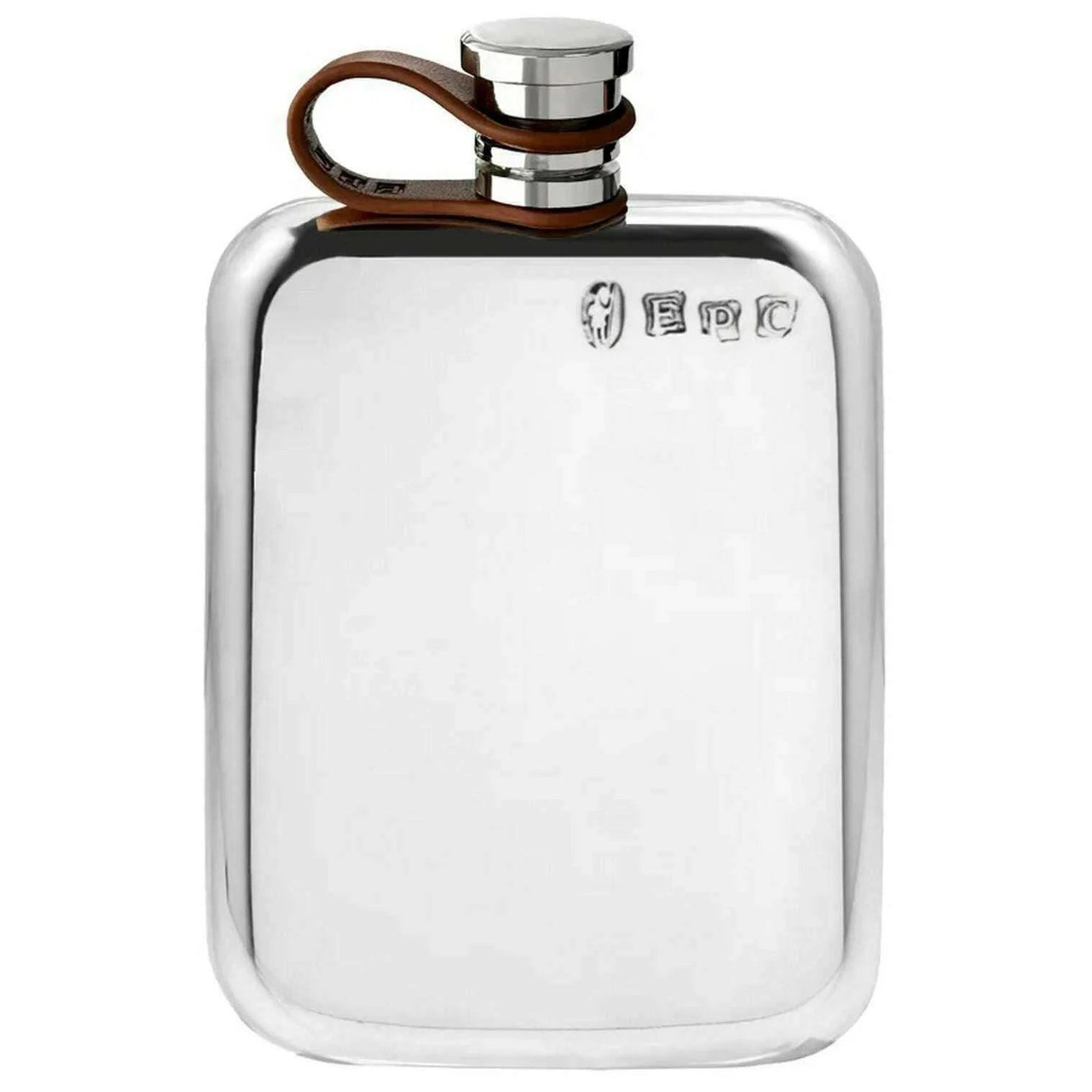 English Pewter Company 4oz Plain Leather Flexi Cap Purse Flask - Silver