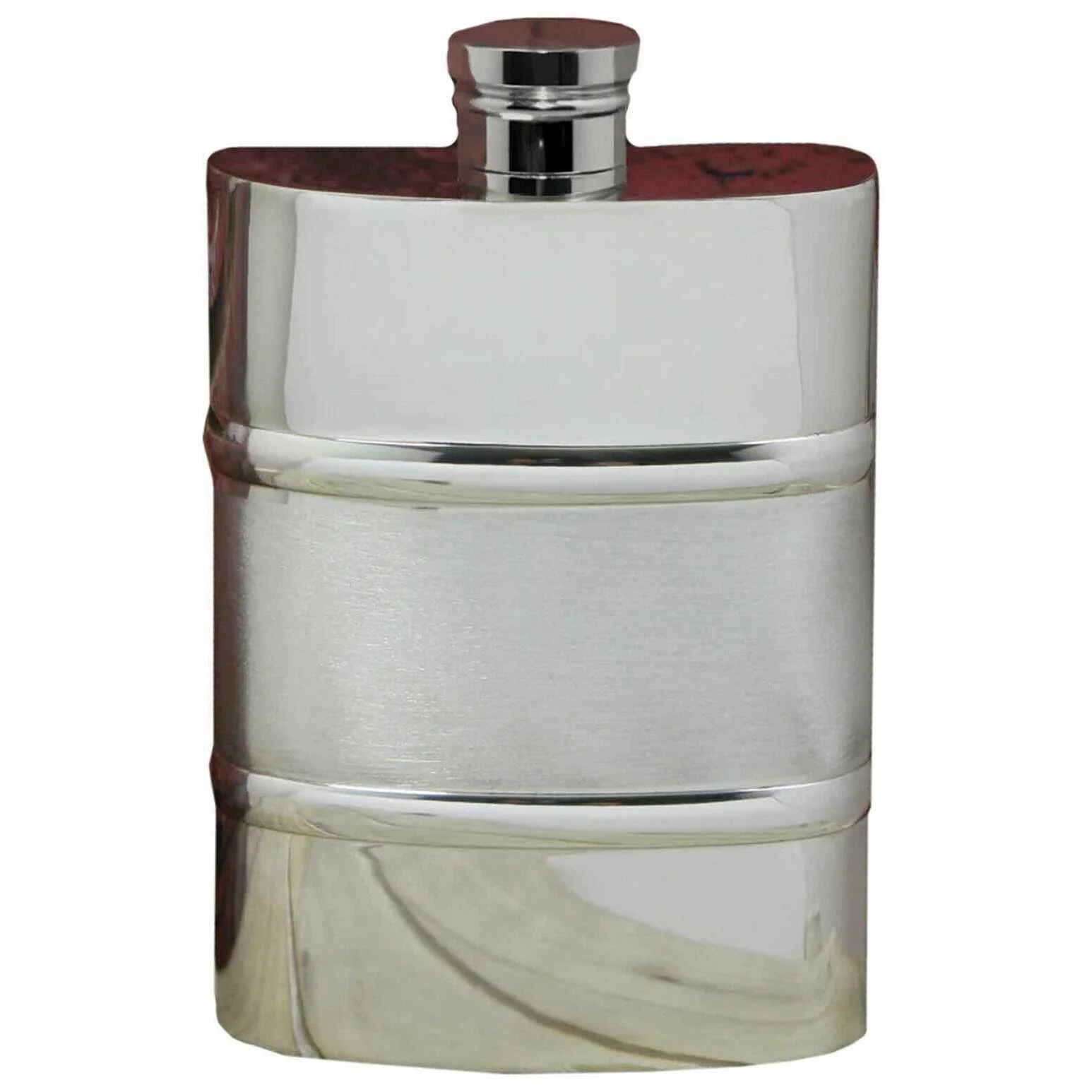 English Pewter Company 4oz Plain Satin Band Hip Flask - Silver - Image 3