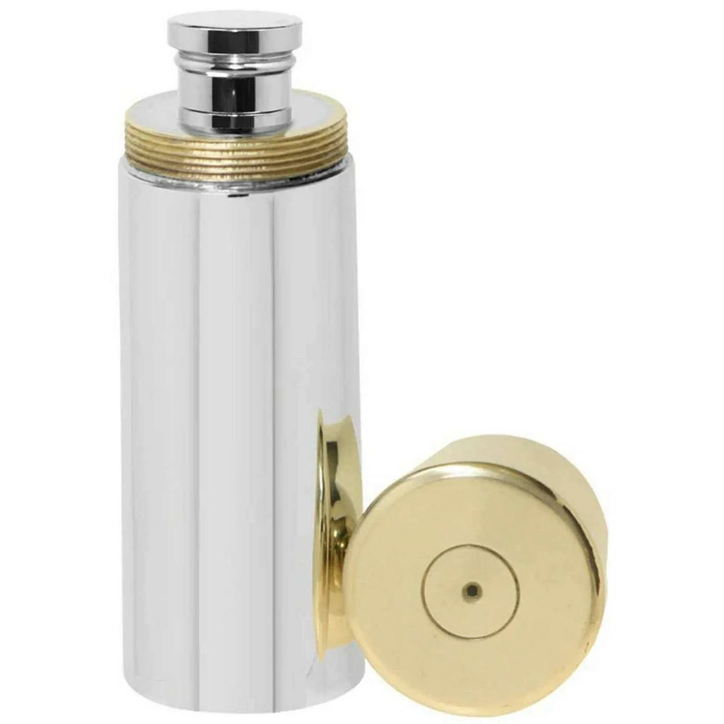 English Pewter Company 4oz Shotgun Cartridge Hip Flask - Silver/Gold - Image 2