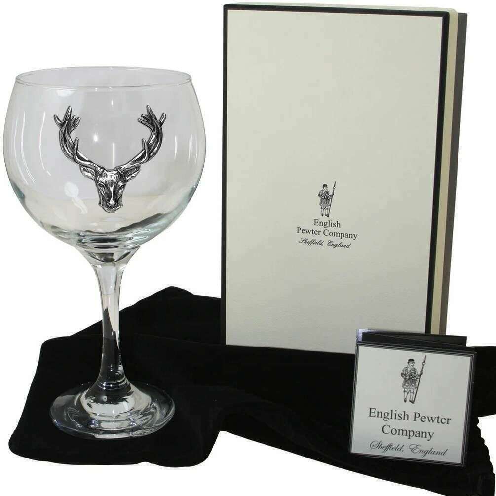 English Pewter Company 620ml Stag Gin Glass - Clear/Silver - Image 2