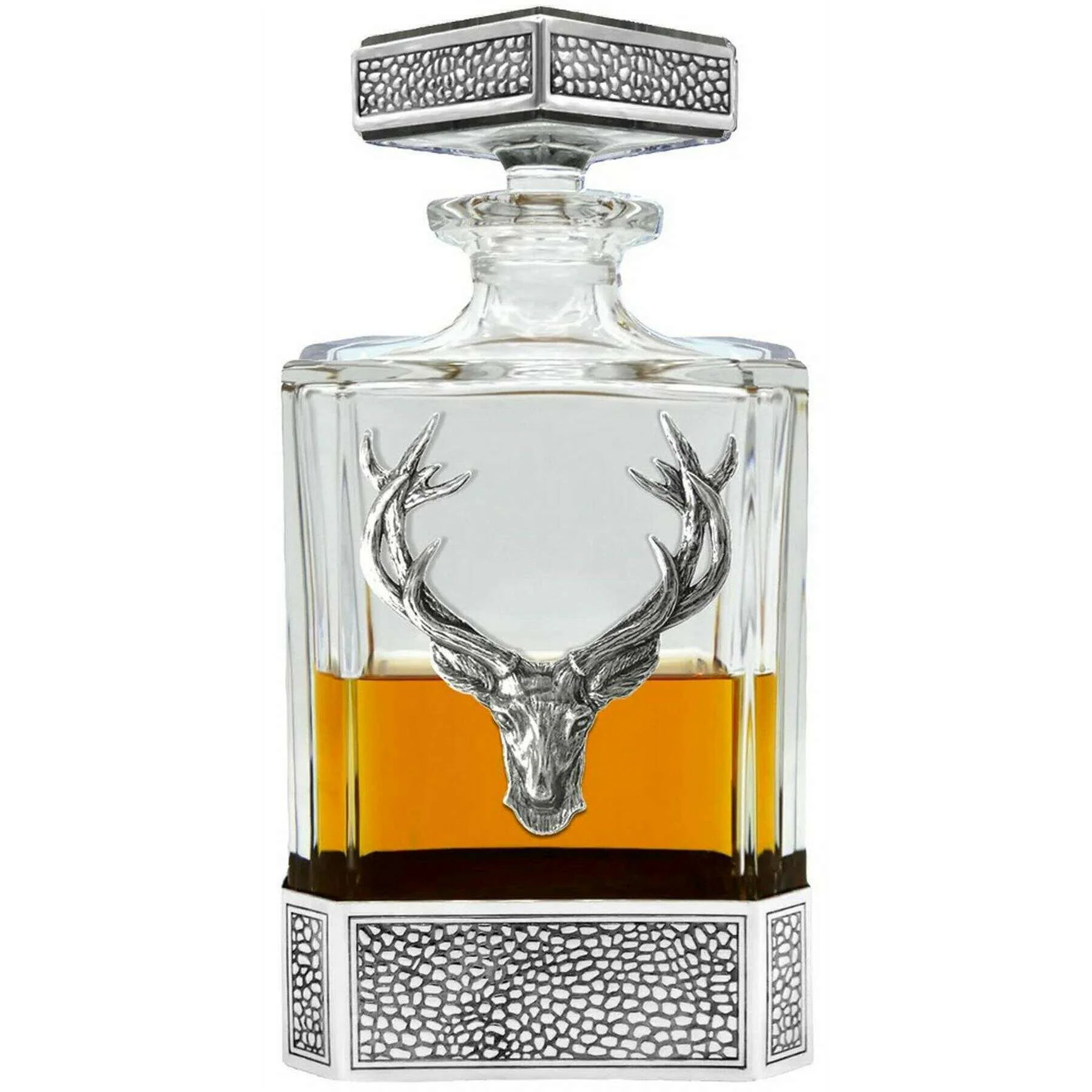 English Pewter Company 650ml Regal Stag Rectangular Decanter - Silver/Clear