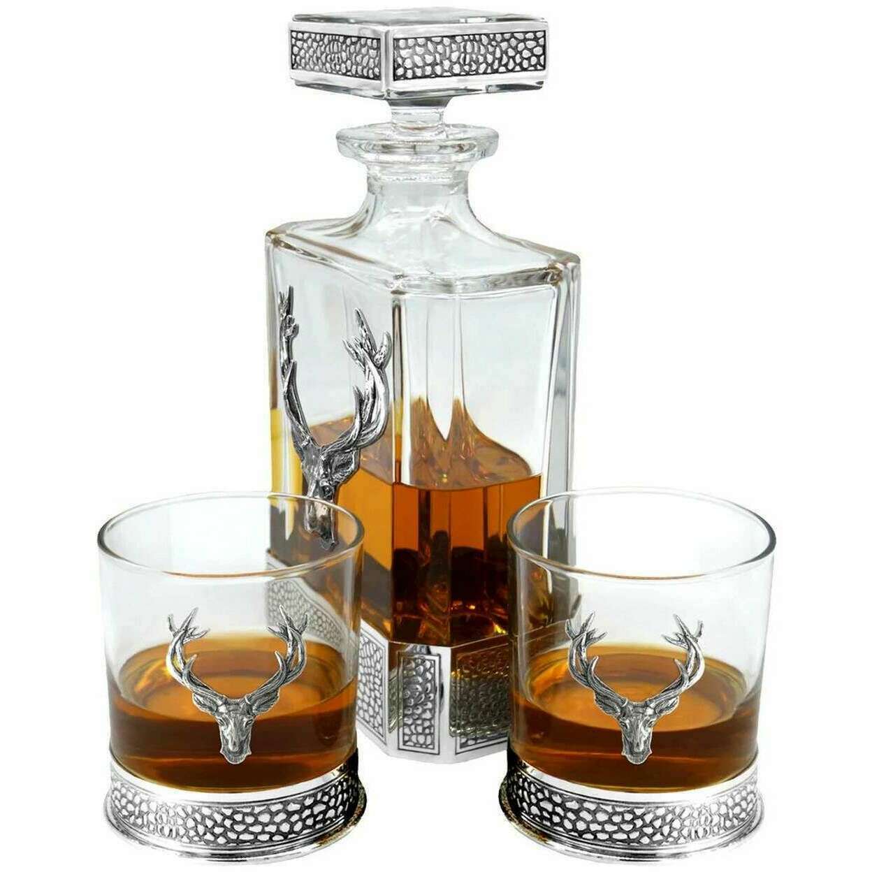 English Pewter Company 650ml Regal Stag Rectangular Decanter - Silver/Clear - Image 3