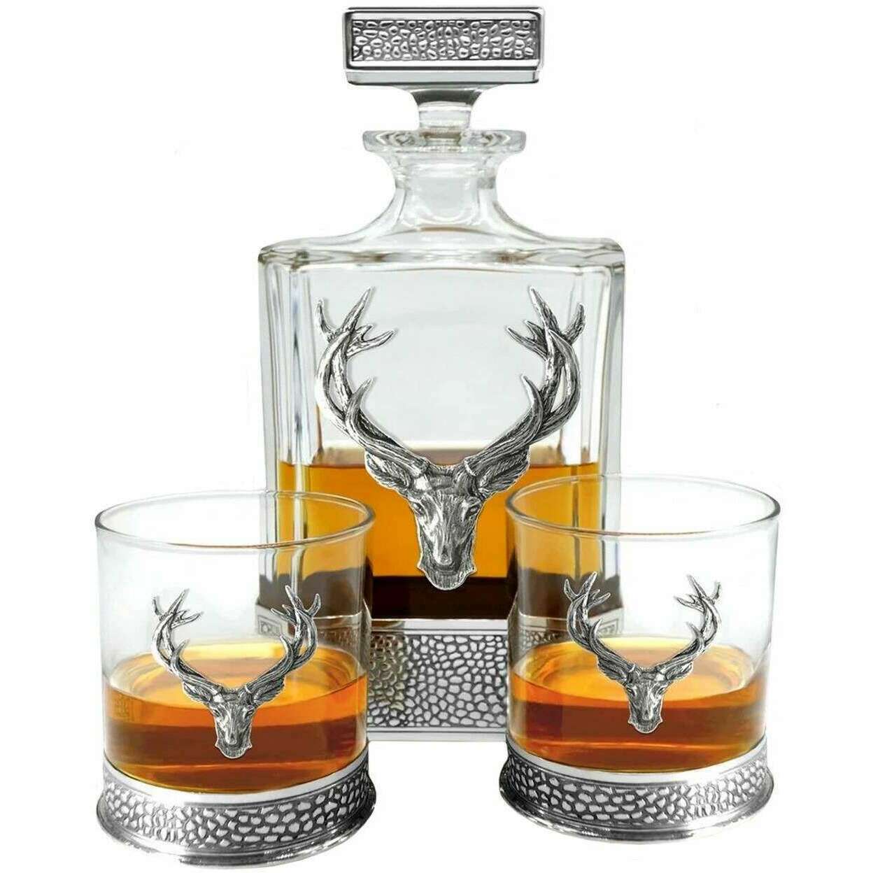 English Pewter Company 650ml Regal Stag Rectangular Decanter - Silver/Clear - Image 4