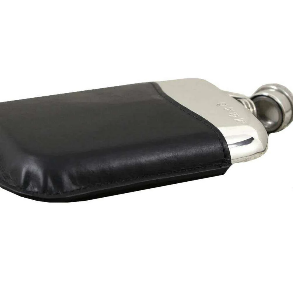 English Pewter Company 6oz Captive Top Purse Flask and Pouch - Silver/Black - Image 3