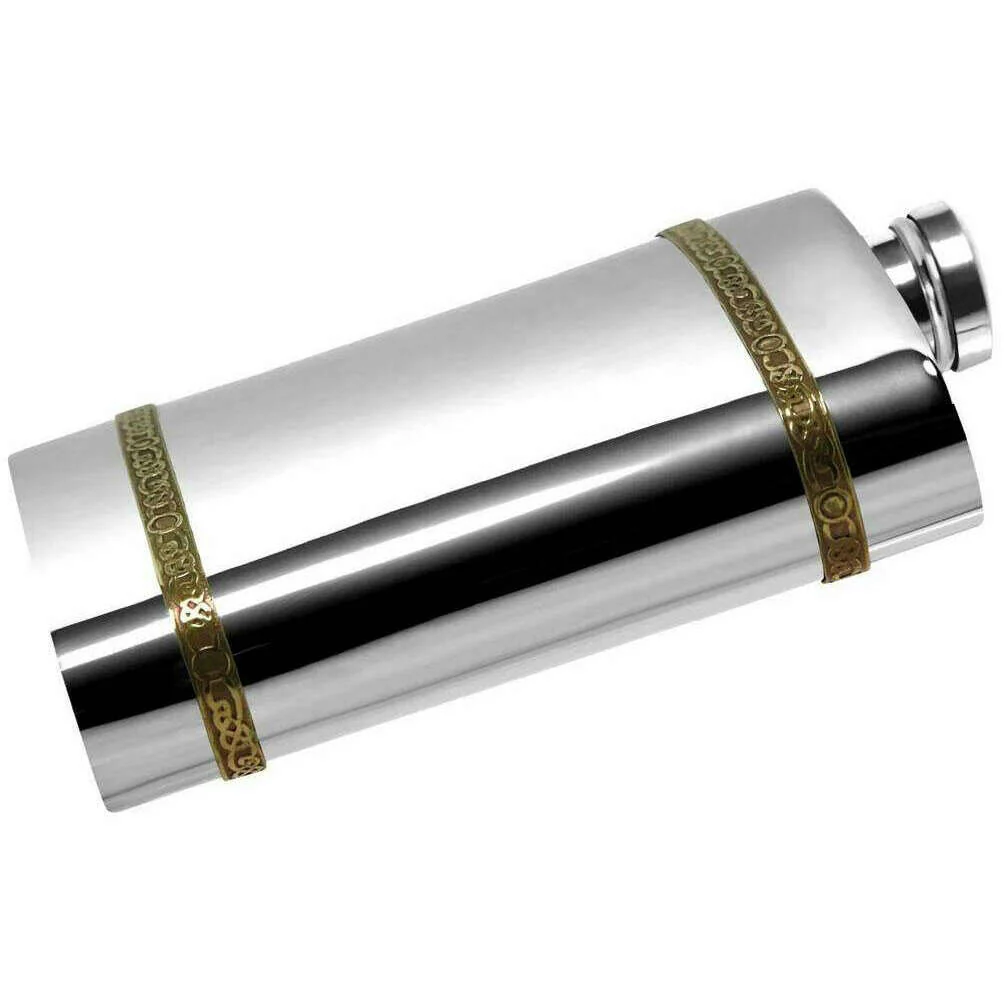 English Pewter Company 6oz Celtic Brass Band Flask - Silver/Gold - Image 2