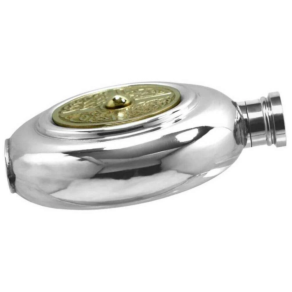 English Pewter Company 6oz Celtic Disc Flask - Silver/Gold - Image 2