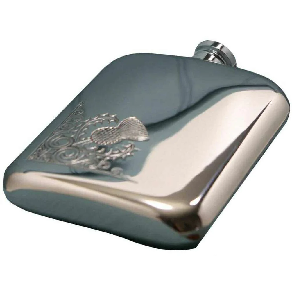 English Pewter Company 6oz Corner Thistle Purse Flask - Silver - Image 3