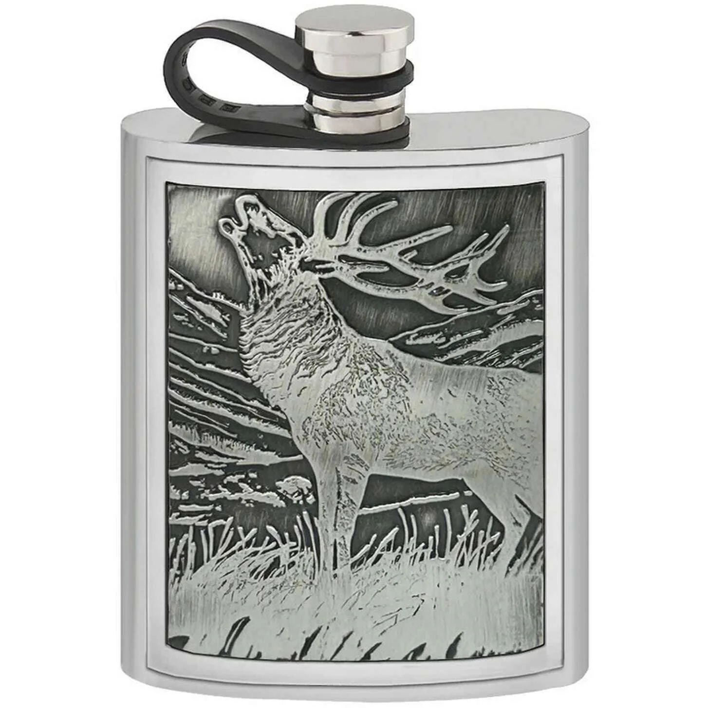 English Pewter Company 6oz Embossed Stag Hip Flask - Silver
