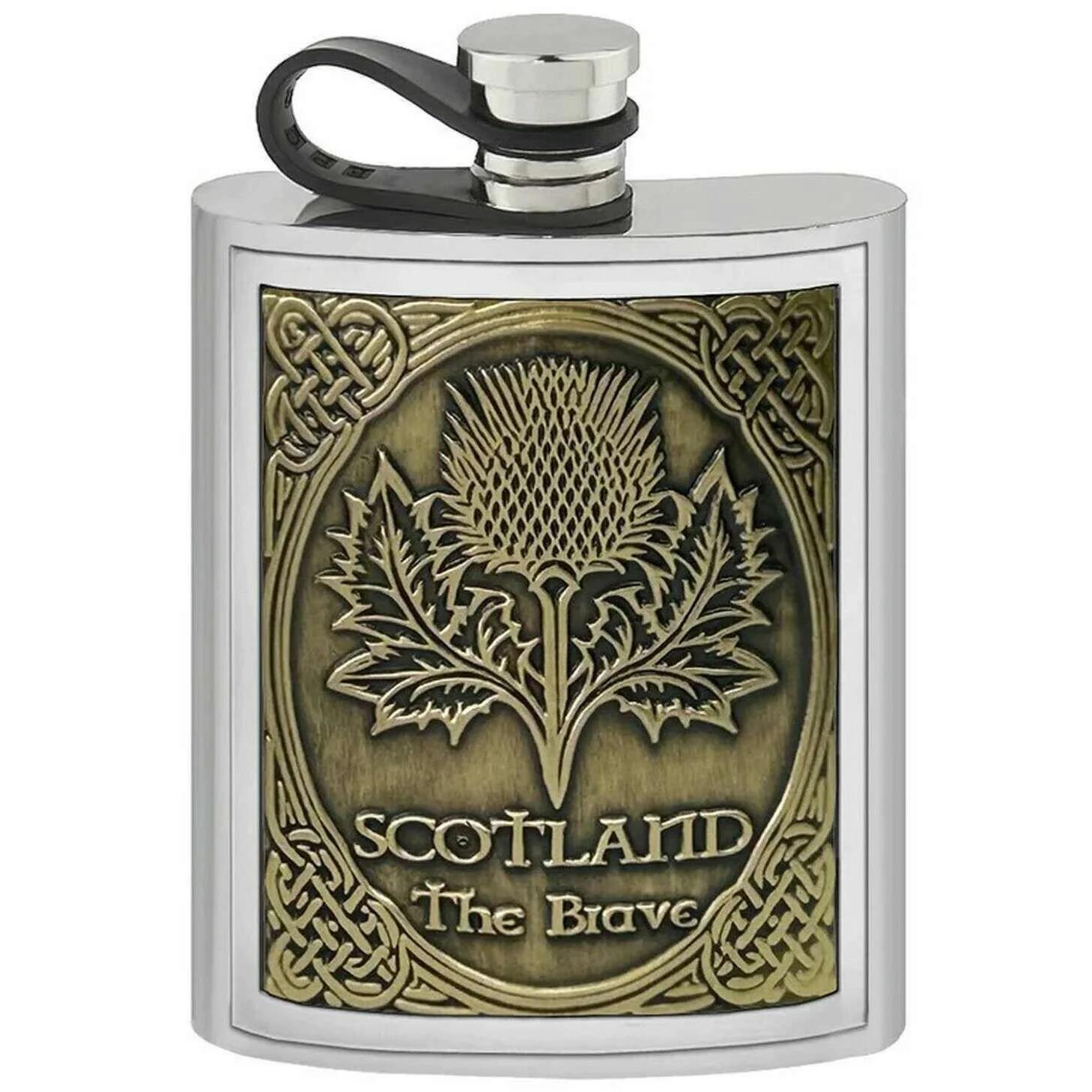 English Pewter Company 6oz Embossed Thistle Pewter Flask - Silver/Brass Gold