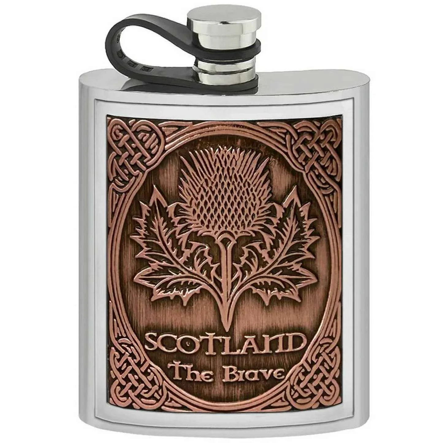 English Pewter Company 6oz Embossed Thistle Pewter Flask - Silver/Copper Orange