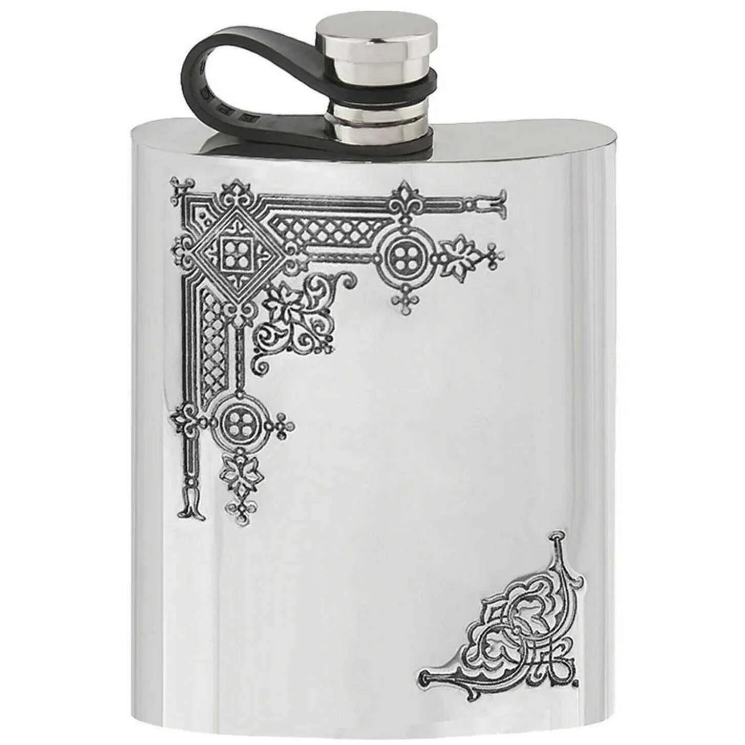 English Pewter Company 6oz Gothic Flexi Cap Hip Flask - Silver